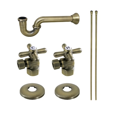 Kingston Brass KPK203 Plumbing Supply Kit with 1-1/2" P-Trap - 1/2" IPS Inlet x 3/8" Comp Oulet, Antique Brass KPK203